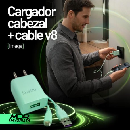 Cargador cabezal + cable v8 imega 2.4amp (bolsita)