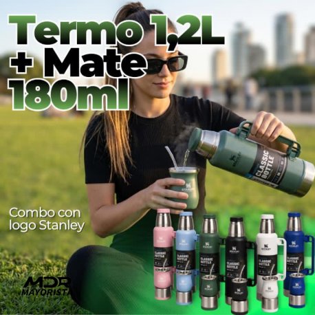 Termo 1,2L+ mate 180ml combo con logo Stanley 