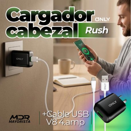 Cargador cabezal Only Rush + cable Usb v8 4.8amp