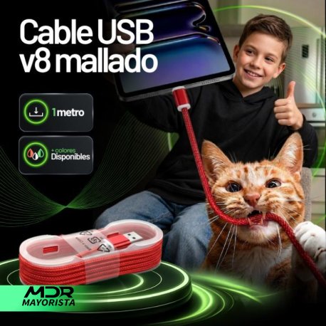 Cable USB - V8 mallado 1mts  (suelto)