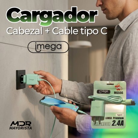 Cargador cabezal + cable tipo c imega 2.4amp (bolsita)