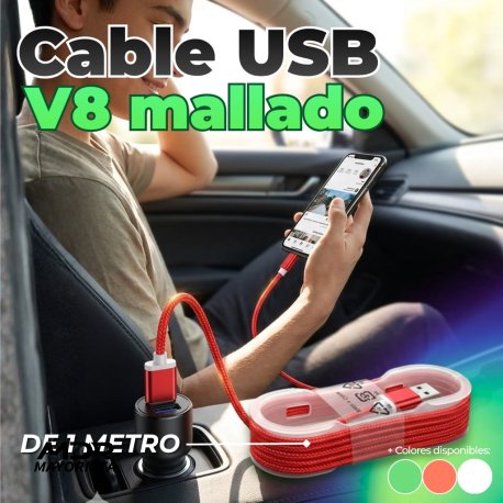 Cable USB - V8 mallado 1mts  (suelto)