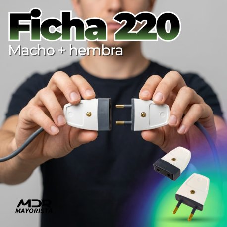 Ficha 220 macho + hembra cuadrada (el par)
