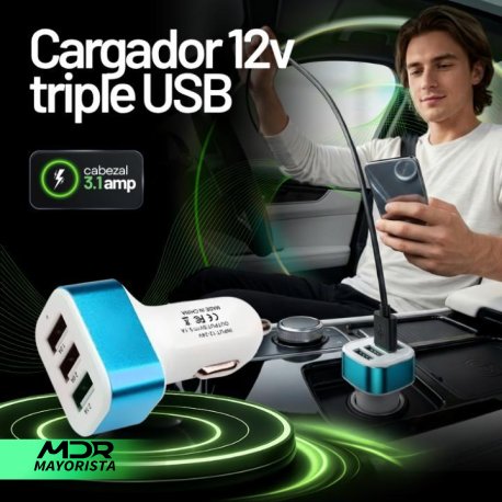 Cargador12v cabezal 3.1amp triple usb (suelto)