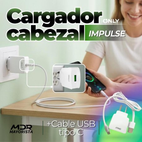 Cargador cabezal impulse 2.1amp + cable usb tipo c(en caja)