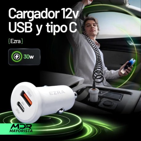 Cabezal 12v Ezra 30w , con hembra de usb y de tipo c