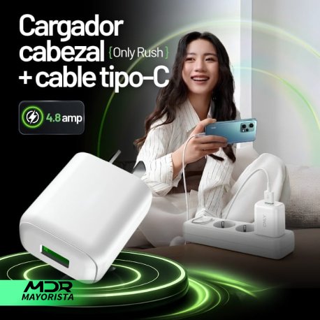 Cargador cabezal Rush + cable tipo c 4.8amp (en caja)