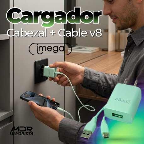 Cargador cabezal + cable v8 imega 2.4amp (bolsita)