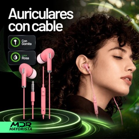 Auriculares Music  con cable Rosados Con Gomita (caja)