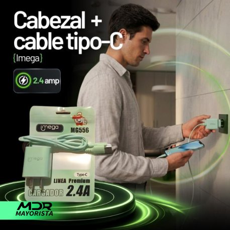 Cargador cabezal + cable tipo c imega 2.4amp (bolsita)